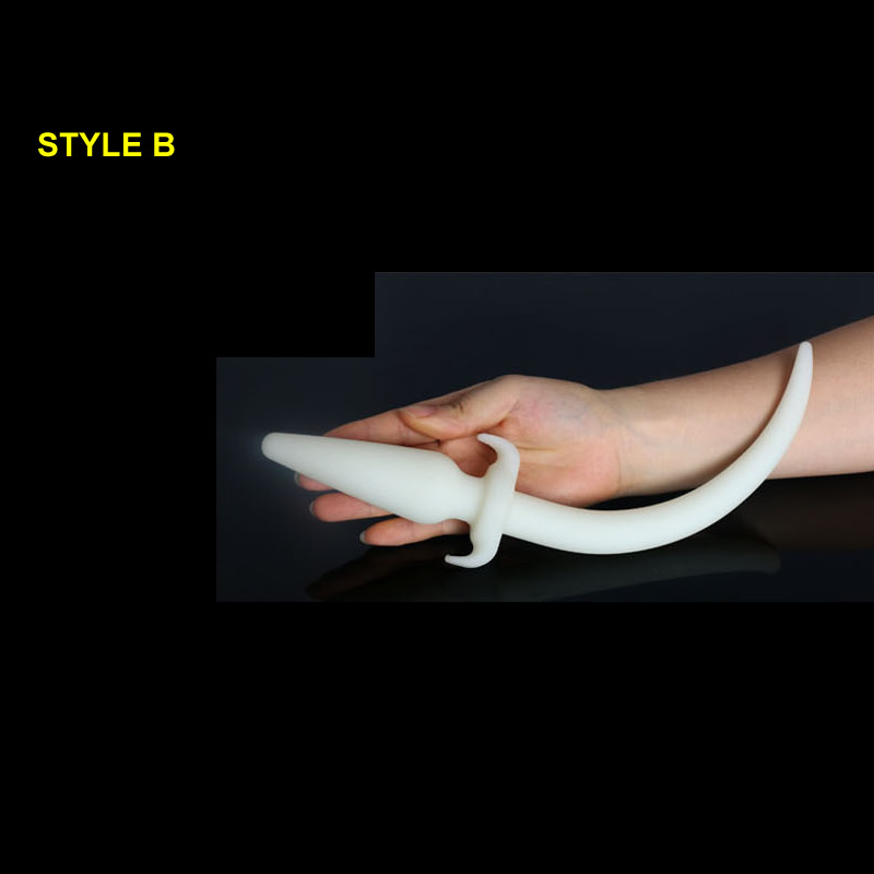 Luminous White Color Silicone Anal Plug with Tail Anus Intruder Puppy Costume